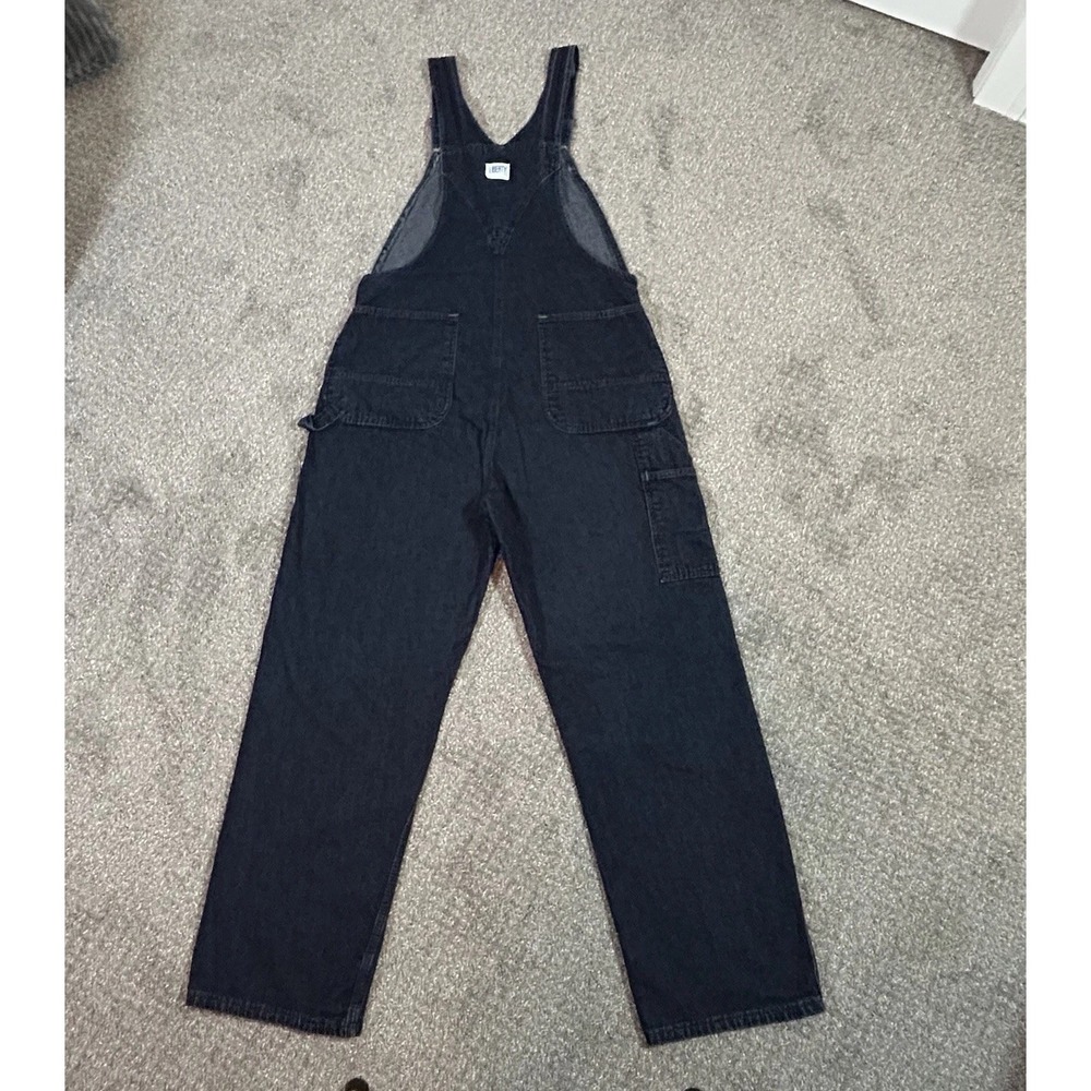 Liberty Overalls Men's 38x31 Dark Denim Bib Carpenter Green Stitch Zip Pocket - Picture 3 of 11